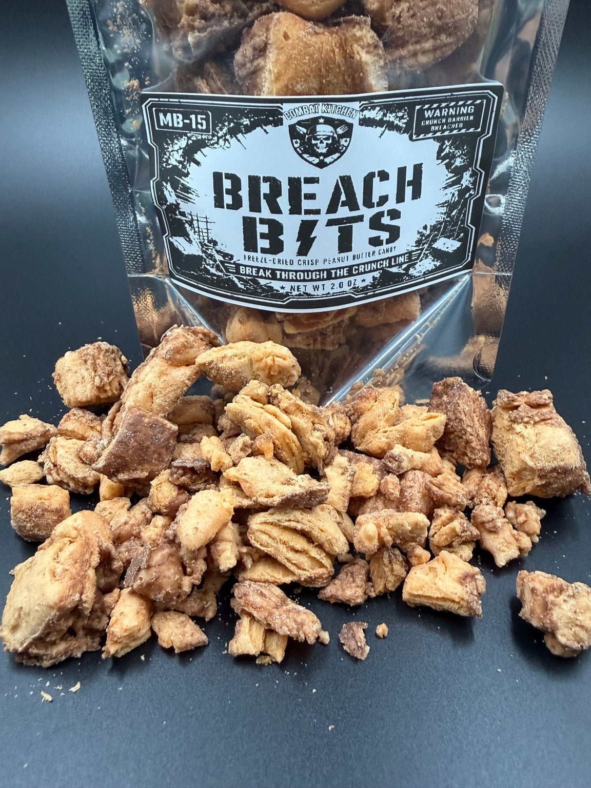 Breach Bits freeze dried crisp peanut butter candy closeup