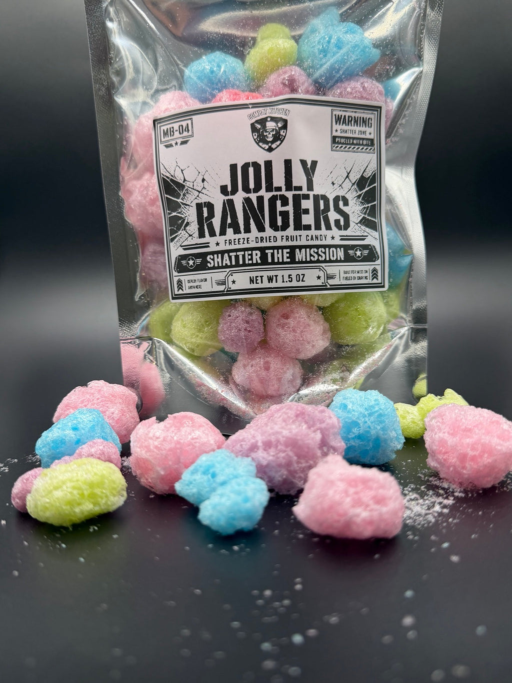 Jolly Rangers freeze dried candy product shot with candy spread