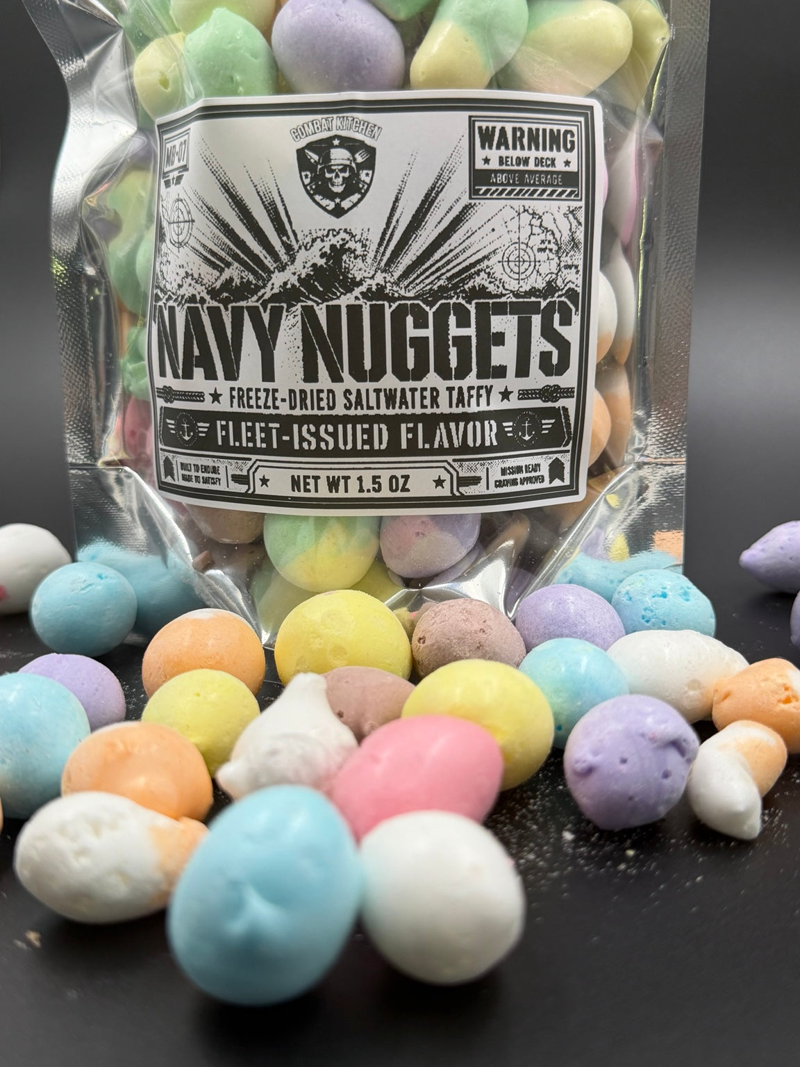 Navy Nuggets freeze dried saltwater taffy close up