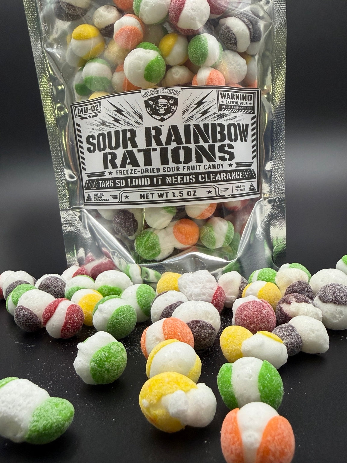 Sour Rainbow Rations close up with candy spread