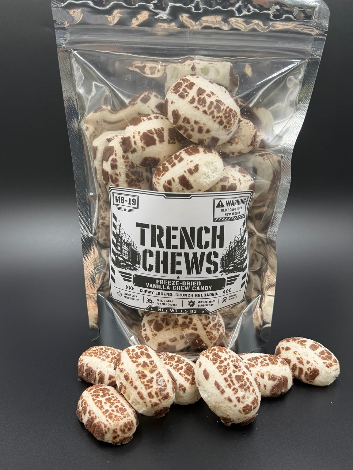 Trench Chews freeze dried vanilla chew candy full product shot