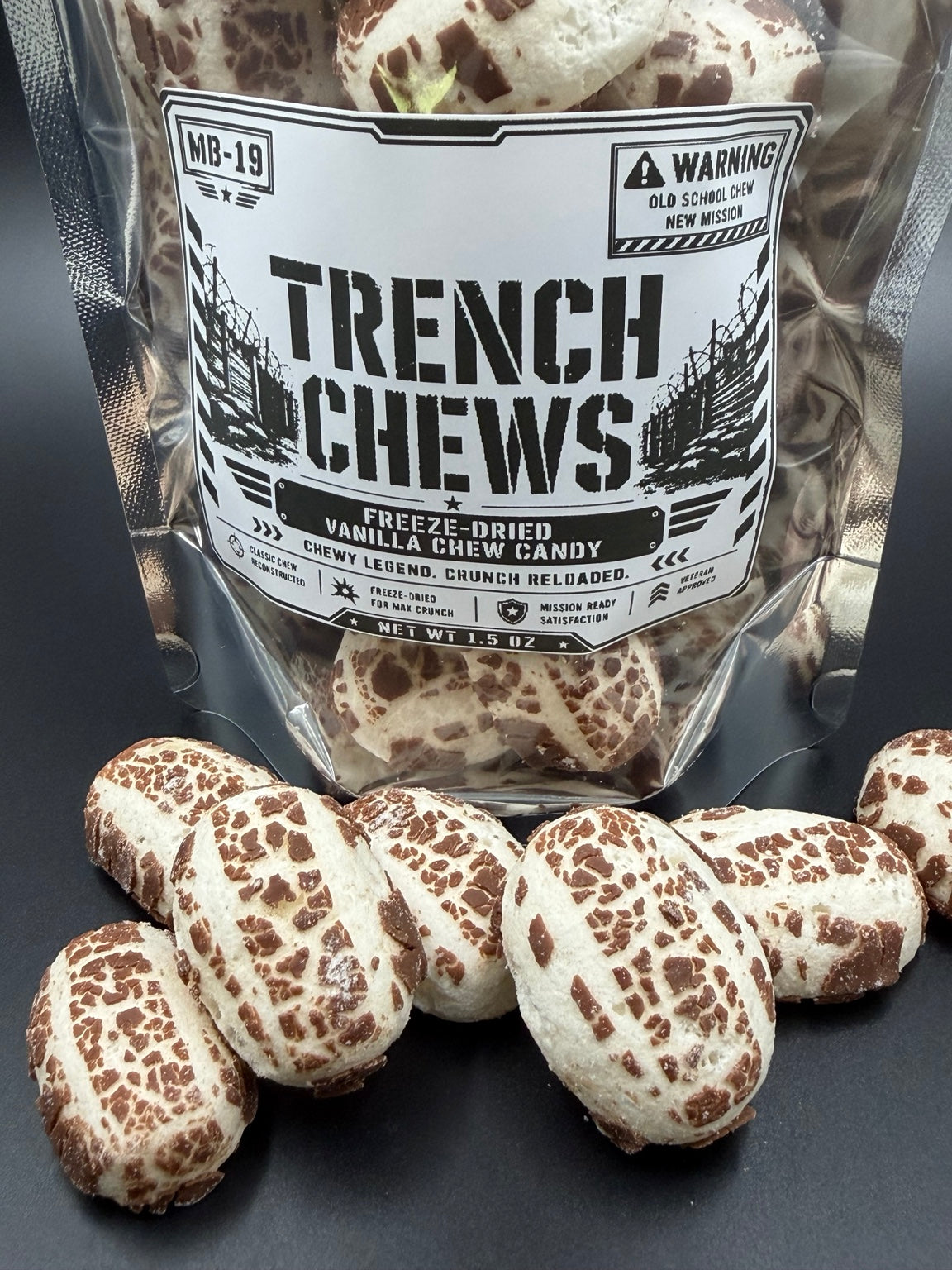 Trench Chews freeze dried vanilla chew candy main product shot