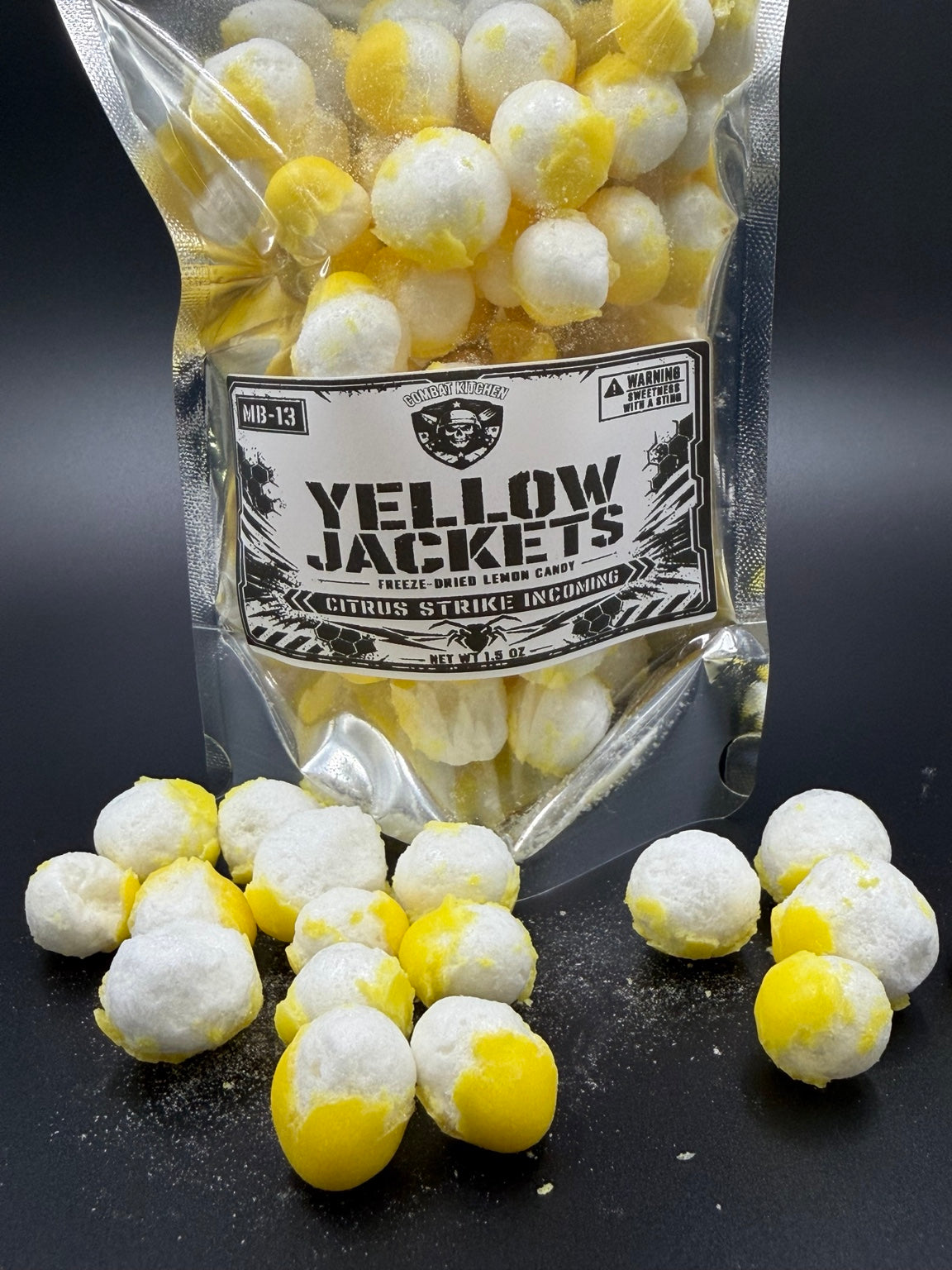 Yellowjackets freeze-dried lemon candy close-up product photo