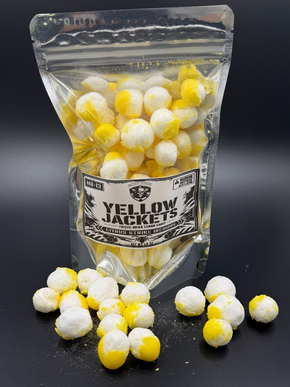 Yellowjackets freeze-dried lemon candy bag with candy pieces